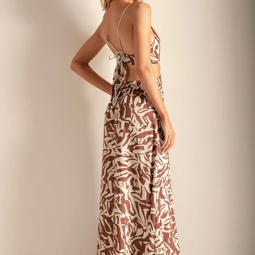 Touche Brown and White Patterned Maxi Dress Size M Cut Outs Bohemian Boho - Picture 3 of 5